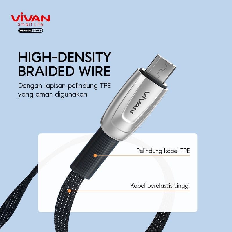 VIVAN KABEL DATA MICRO USB FAST CHARGING 2.4A 100CM BTK-MS GARANSI 1 TAHUN