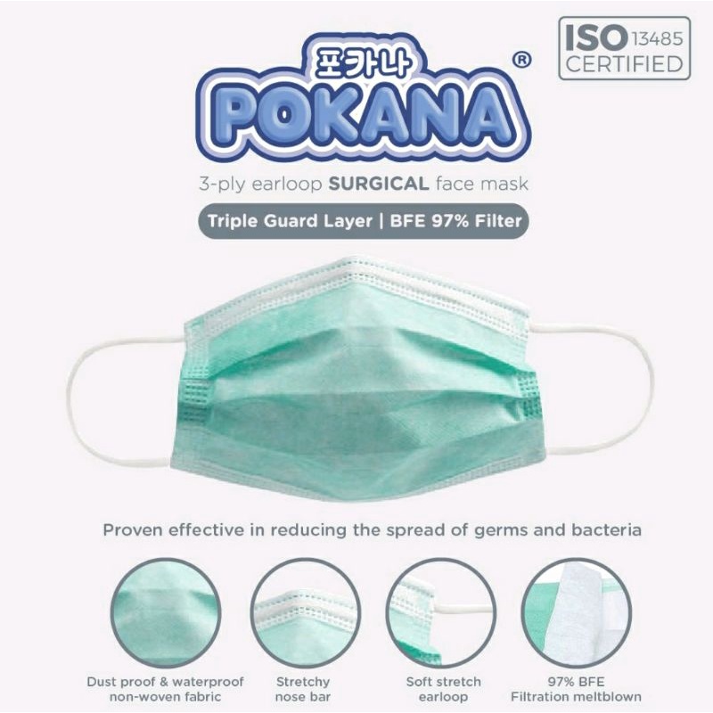 Masker POKANA 3-ply Headloop Surgical Face Masker - Box isi 30 Pcs