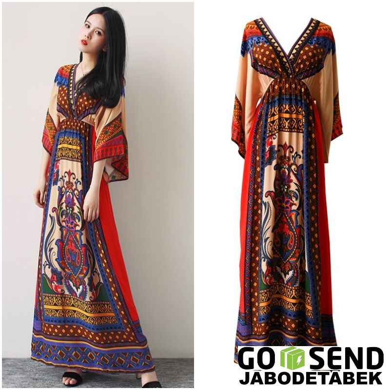  Baju  Long Dress Maxi Batik Etnik Boho  Bohemian  Pantai  