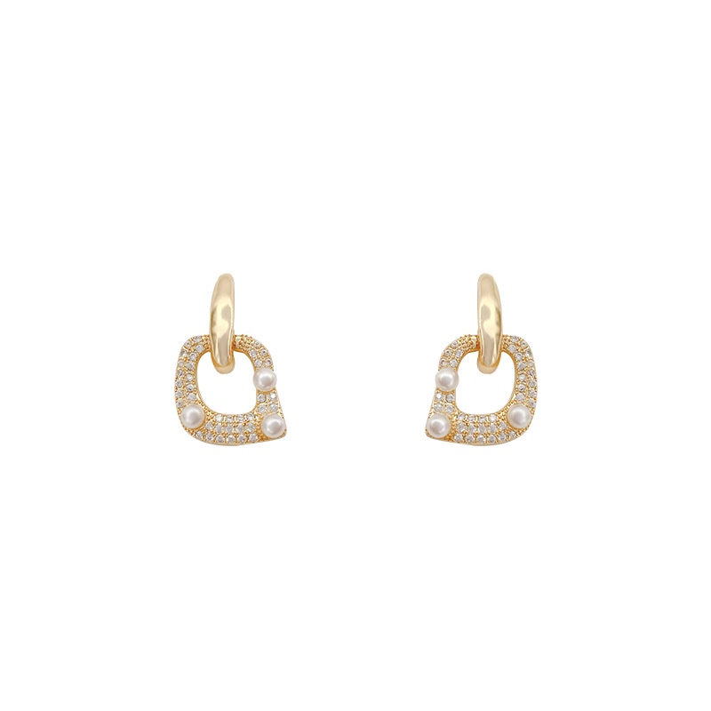 Anting Tusuk Sterling Silver 925 Desain Geometri Hias Berlian Berkilau Untuk Wanita