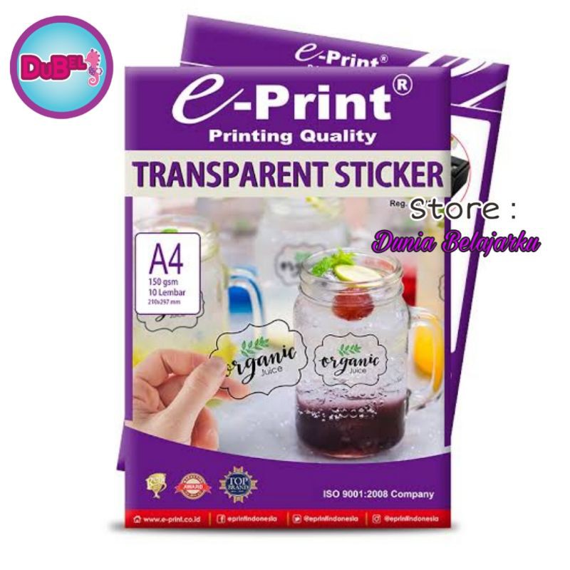 

Rad Eprint Sticker / Kertas Stiker Transparan Bening A4 150 Gsm Isi 10 Lembar
