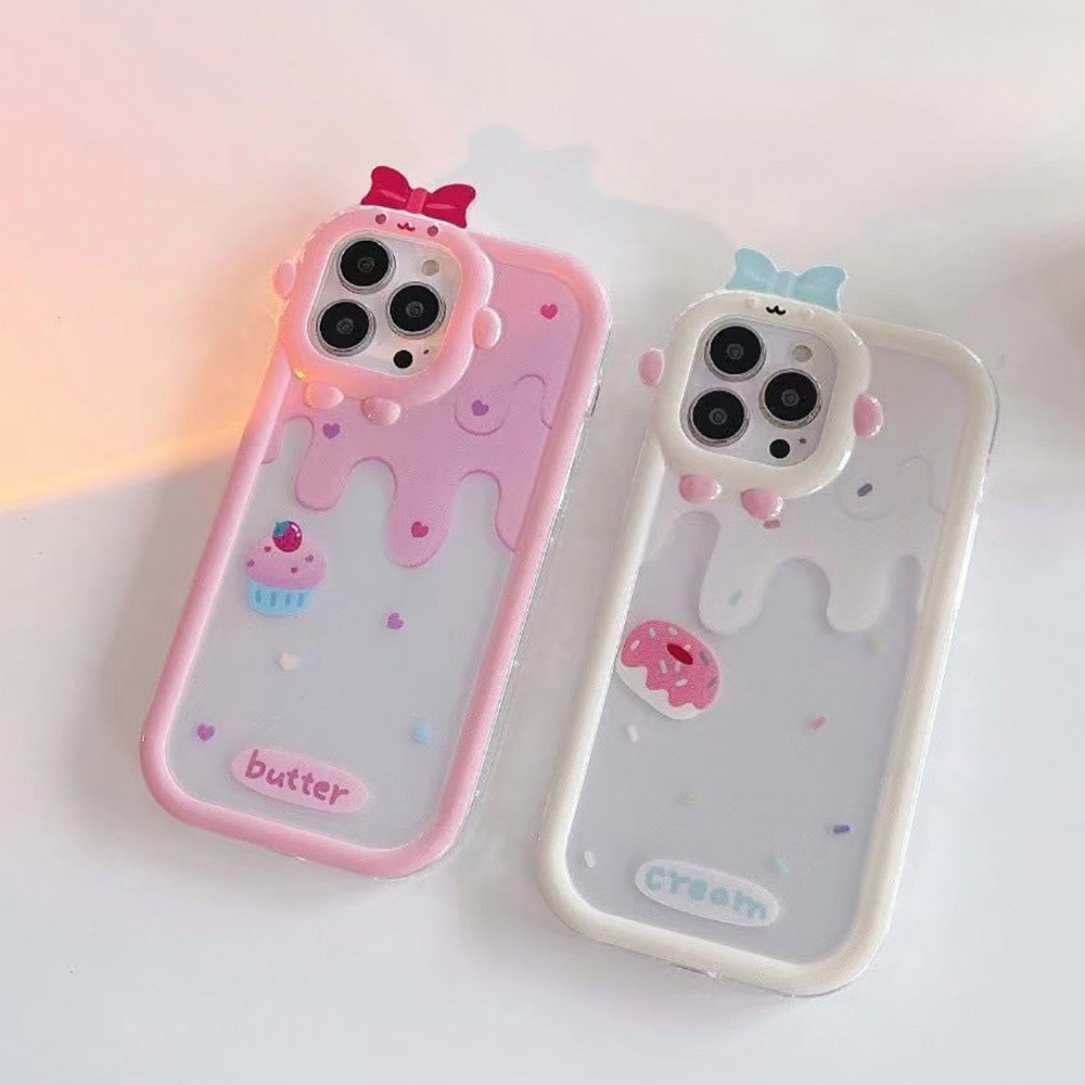 Soft Case Bening Desain Krim 3D Untuk iPhone 11 12 13 14 Pro Max 6s 6 Plus 7 8 Plus XR X XS Max SE 2020 2022 14 Plus