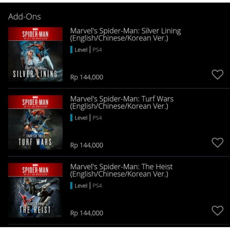 DLC Game Spiderman GOTY PS4