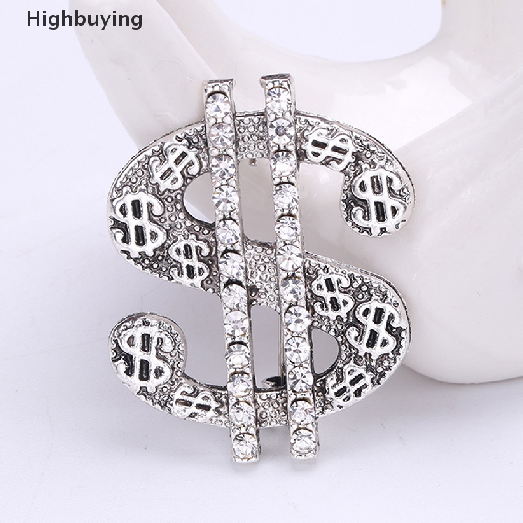 Hbid Bros Pin Vintage Hip Hop Desain Tanda Dollar Hias Berlian Imitasi Untuk Pria / Wanita