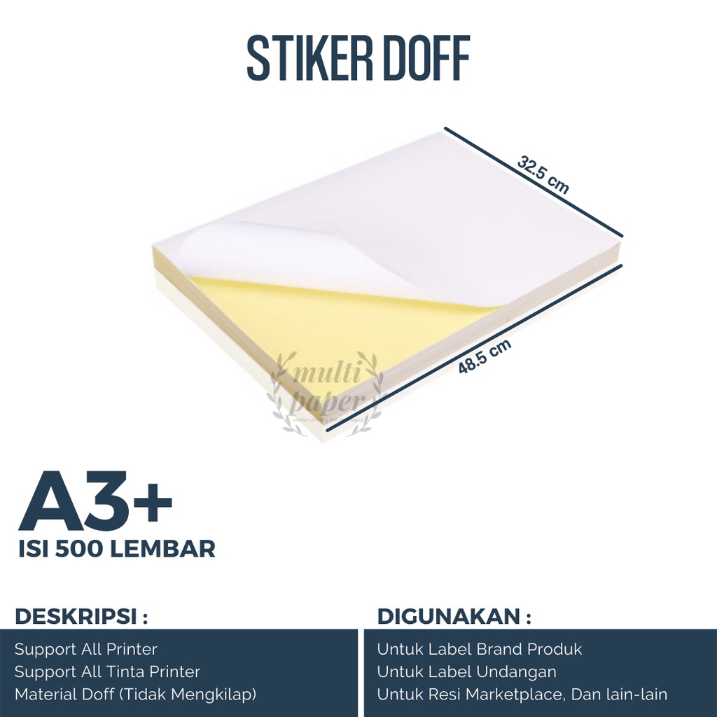 

Kertas Sticker HVS A3 Plus isi 500 lembar / Kertas StIker HVS Doff A3 Plus / Stiker A3 Plus / Sticker A3 Plus