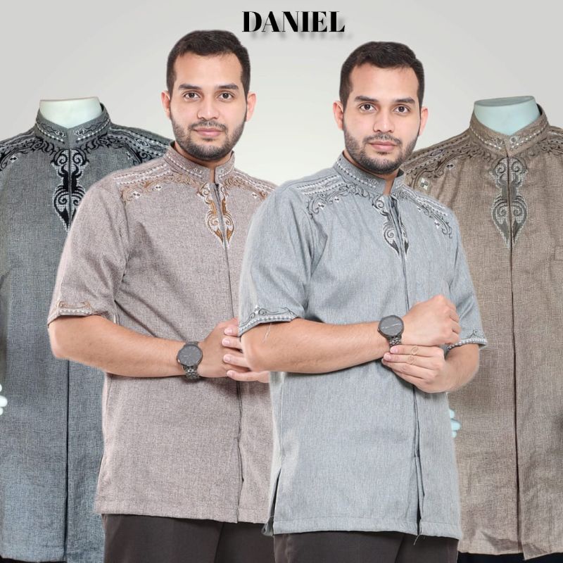 KOKO DANIEL BORDIR KATUN WARNA LENGAN PENDEK SAKU DEPAN ALKHATIB COLLECTION DEWASA S M L XL XXL / AT