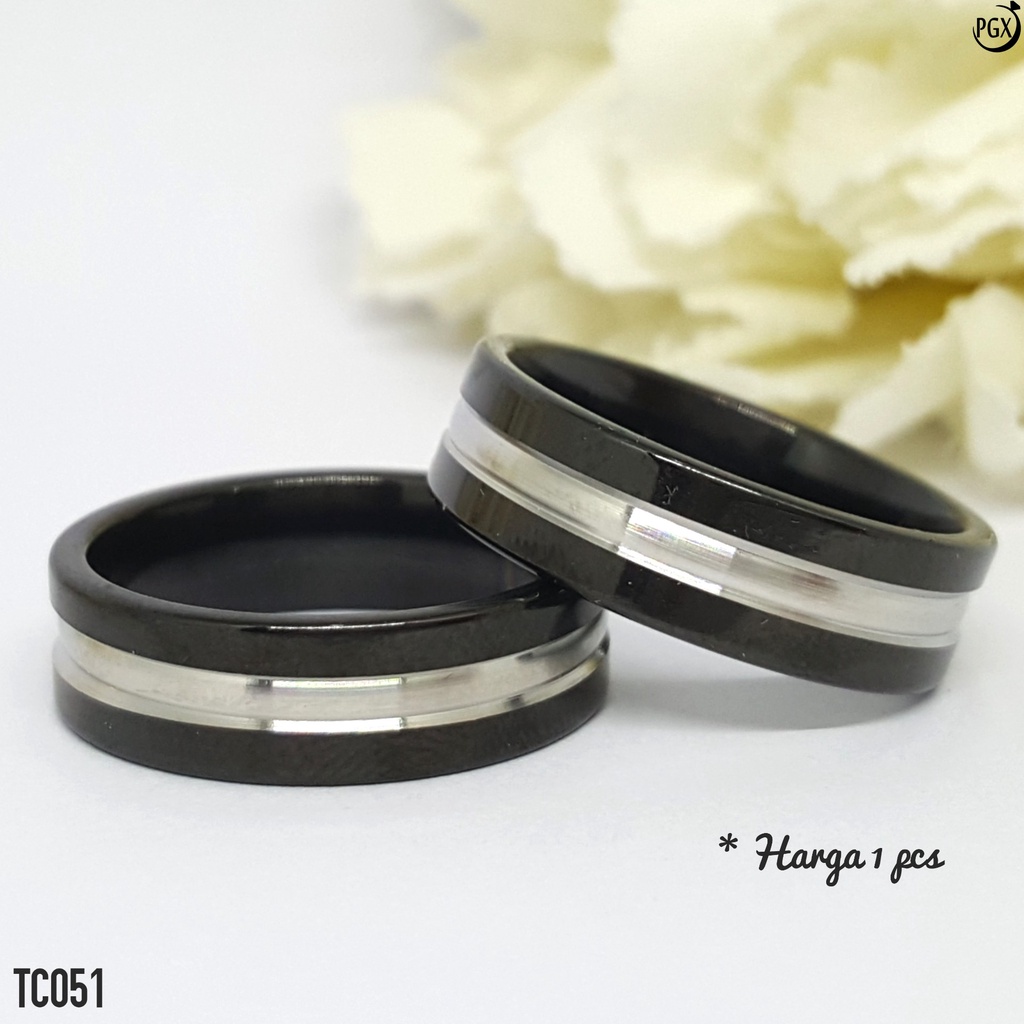 PGX Cincin Titanium Couple Silver Tunangan Aksesoris Fashion Perhiasan Anti Karat - TC051