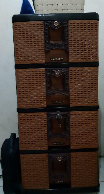 Container / Lemari Pakaian Napolly Plastik Motif Rotan Susun 4 Dan Susun 5