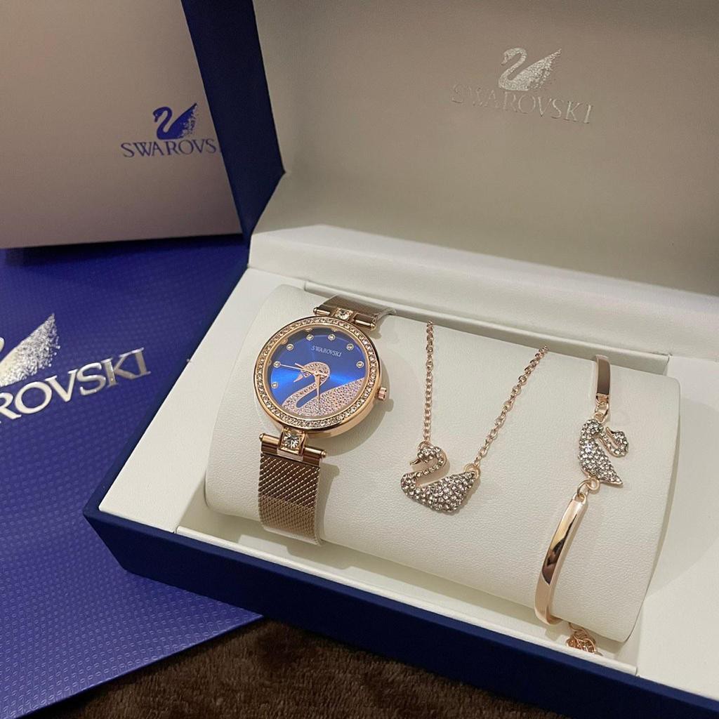 Swarovski set original (jam, kalung, gelang)