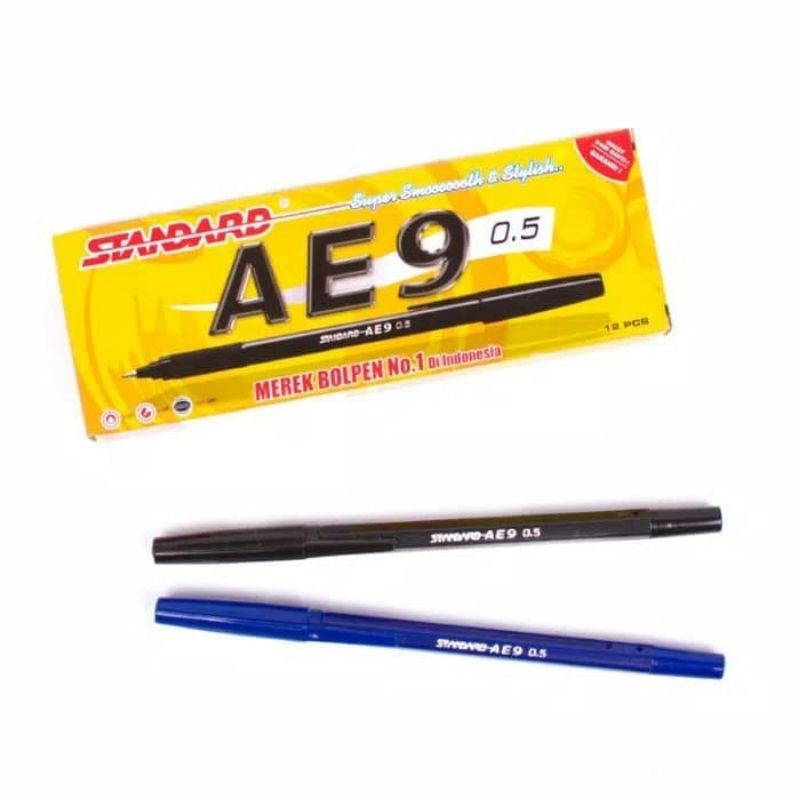 

1 Pak (12 pcs) Standard Pen AE9 0.5 mm Bolpen Ballpoint Pen Pulpen Standard