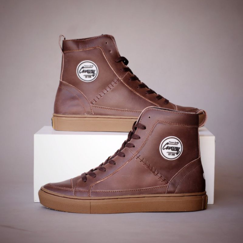 (COD) 0Sepatu Pria Kasual Kulit Asli - CEVANY / DANTE HIGH TAN - Sepatu Boot Sneakers Pria Model Exodos