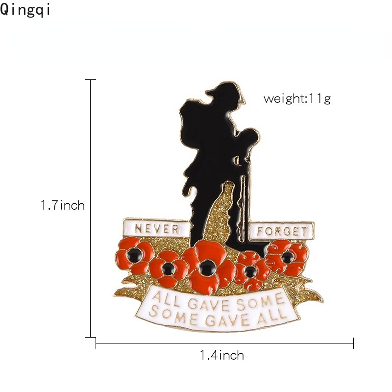 Bros Pin Enamel Desain Tentara Never Forget Poppy Merah Gaya Inggris