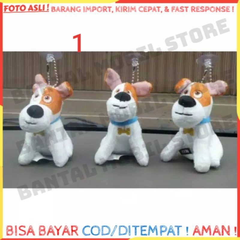 Set Gantungan kaca cermin kunci tas spion tengah boneka anjing putih coklat cokelat krem crem cream
