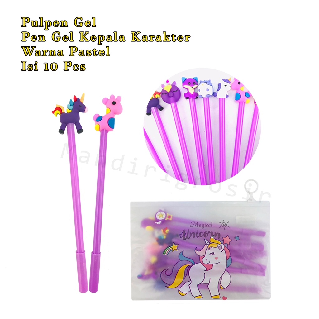 pen*Pulpen Gel *Pen Gel Kepala Karakter *Warna Pastel *Isi 10 Pcs