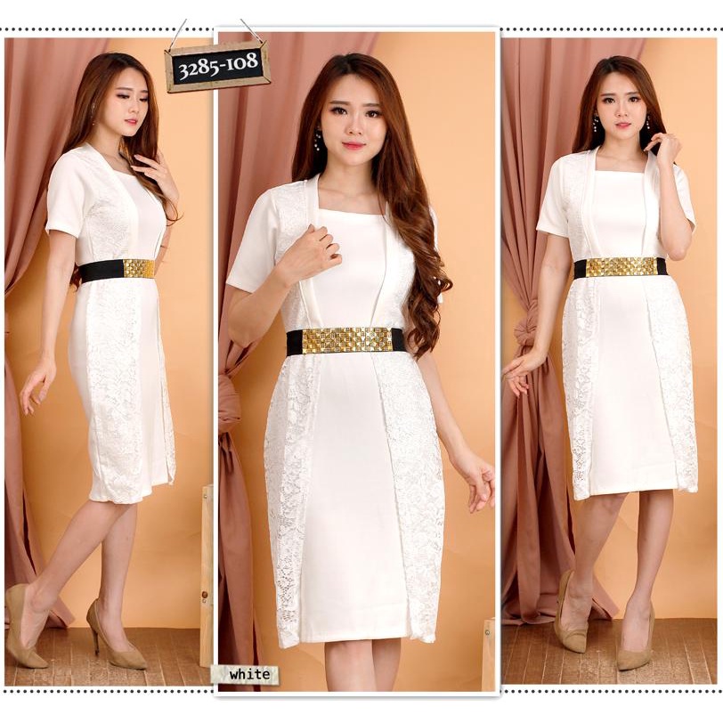 Kathryn collection # 108,  Dres rok span scuba import premium kombinasi brukat gliter free belt