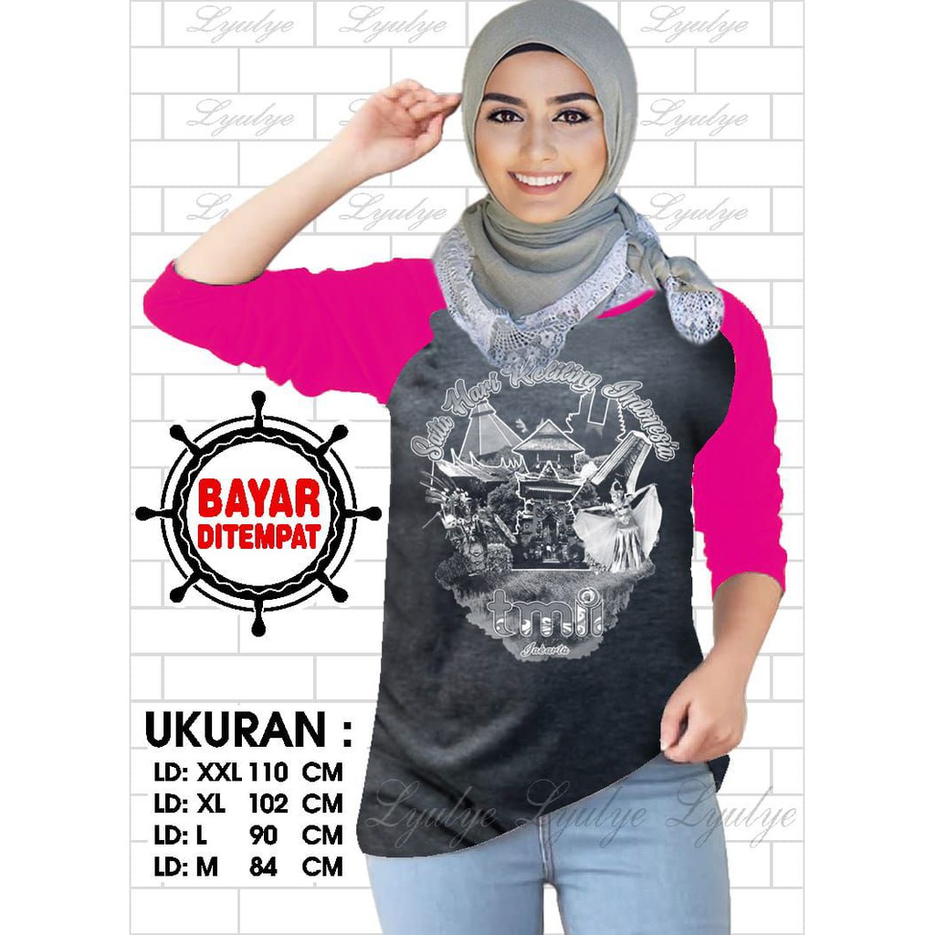 Kaos Raglan (TMII)/Kaos Wanita Lengan 3/4/ Kaos Wanita/ Kaos Cewek/ Kaos Oblong/Misty