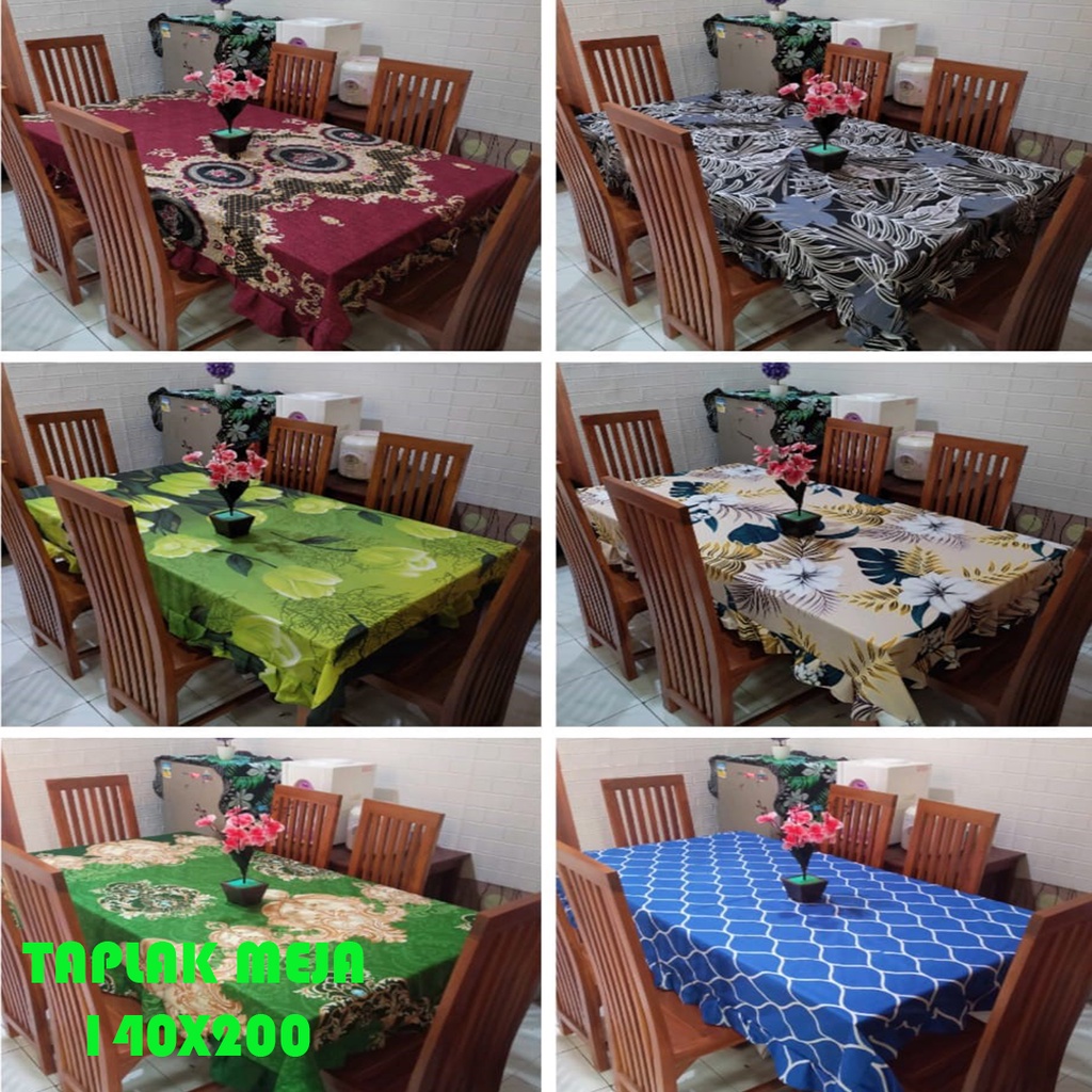 Cover Taplak Meja Makan Kain Katun Model Rumbai Keliling Ukuran 140x200cm Aneka Motif Dan Warna Murah