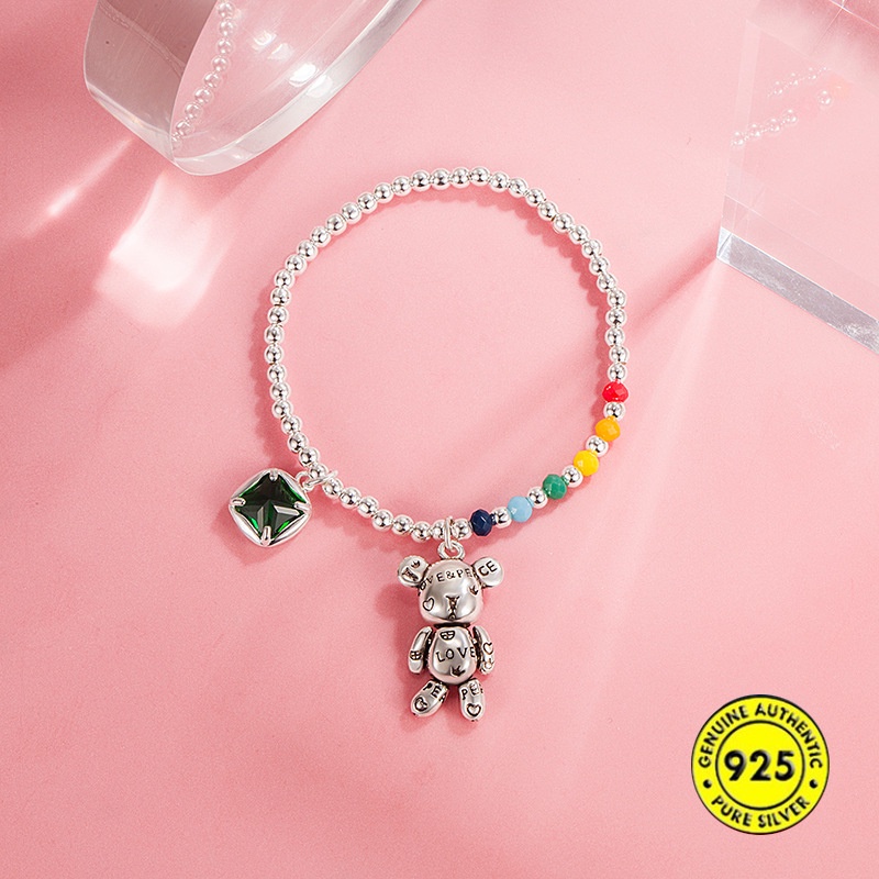 Kalung Manik-Manik Bulat Warna Pelangi Bahan S925 Silver Tahan Air Untuk Wanita