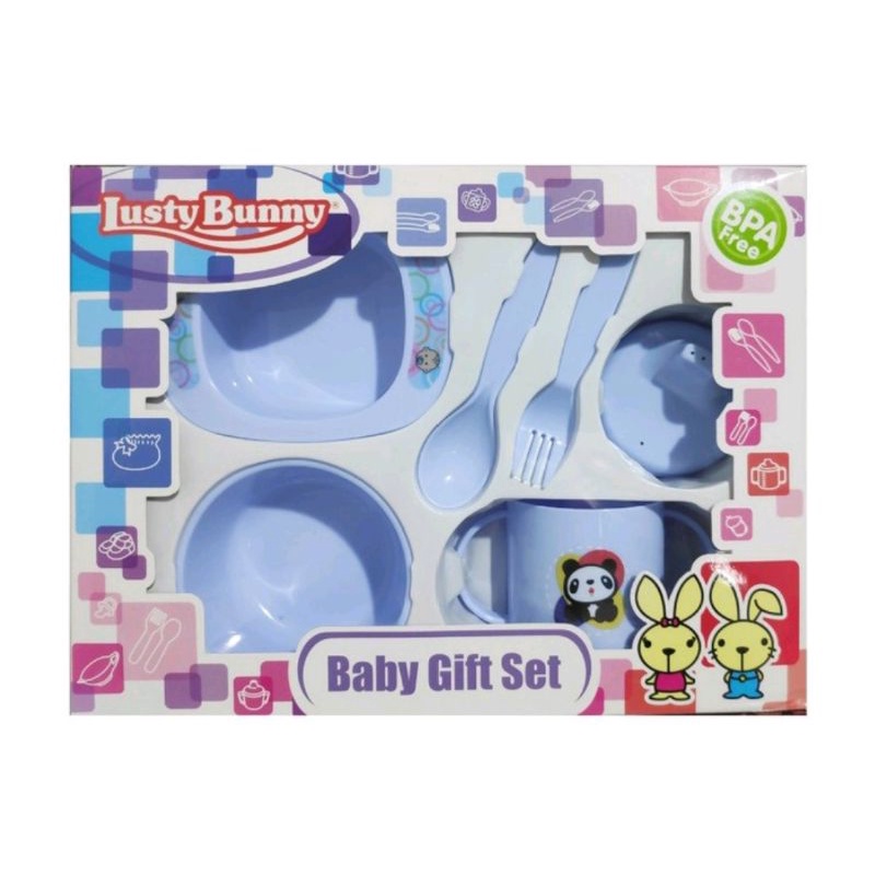 Feeding Set Lusty Bunny 6 in 1 Piring Gelas Sendok Garpu Bayi Lustybunny