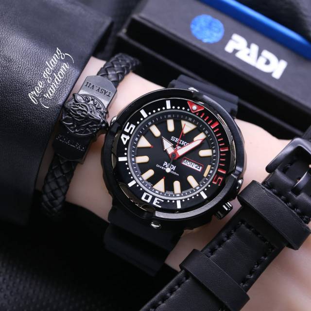 JAM TANGAN PRIA SEIKO PADI RUBBER TGL HARI AKTIF FREE TALI + GELANG || DIAMETER 4.5 CM ||