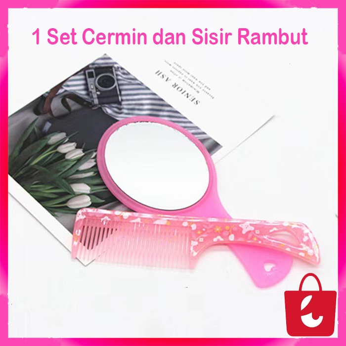 [1 SET] Kaca Cermin dan Sisir Rambut Cermin Make Up Ukuran Sedang Aksesoris Rambut Make up