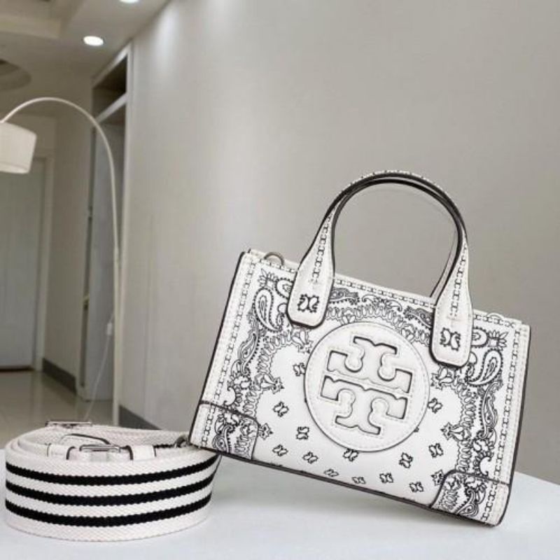 TB ELLA MICRO PRINTED SMALL LEATHER TOTE