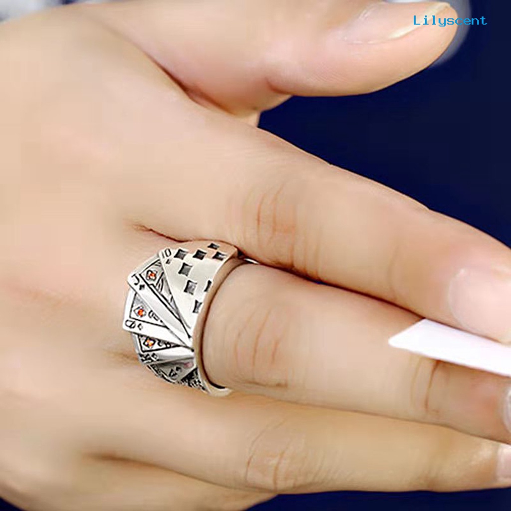 Ls Cincin Terbuka Adjustable Model Kartu Poker Ukir Retro Untuk Unisex / Pria / Wanita / Pesta