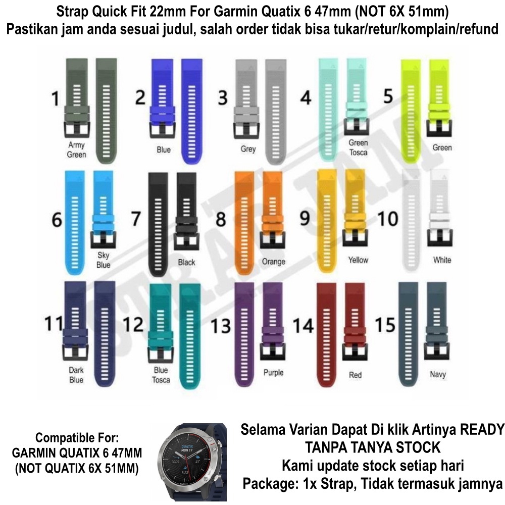 MF5 Strap Garmin Quatix 6 47mm - Tali Jam Quick Fit 22mm Rubber Silikon