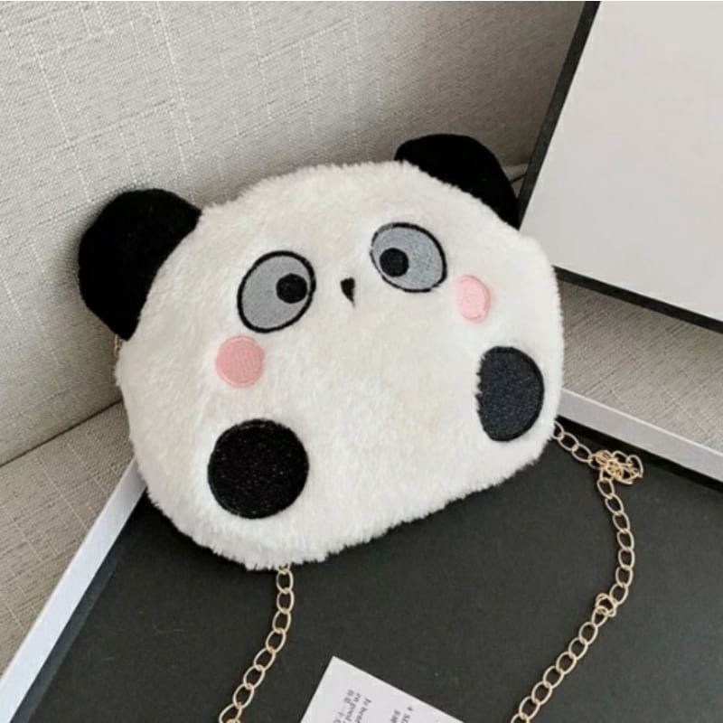 KSO_BAG - Tas Selempang Panda Bulu / Tas Boneka Panda Rante Terbaru Korean Style