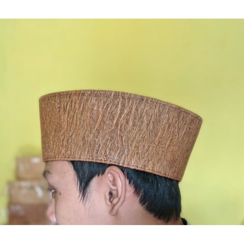 peci kulit kayu waru motif terompah peci habib bahar kopiah unik songkok pria terbaru peci unik