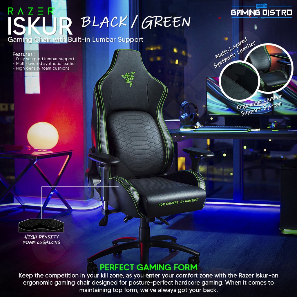 Razer Iskur Green Gaming Chair with Ergonomic Lumbar Support