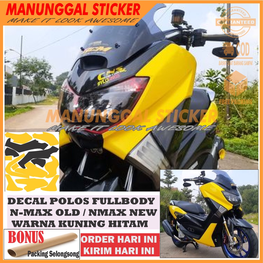 DECAL NMAX POLOS FULL BODY KUNING HITAM GLOSSY