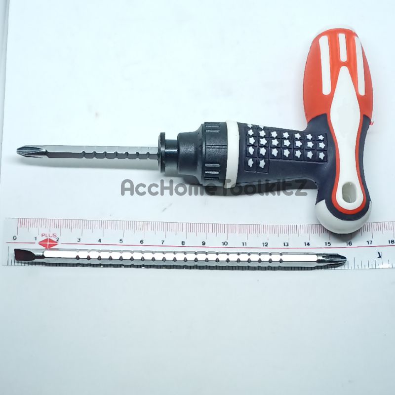 Obeng T Ratchet Amerika Bolak Balik Gerigi / Min Plus / Obeng Rachet Kembang Model Usa America 3 in 1 / 4 - 5 Inch