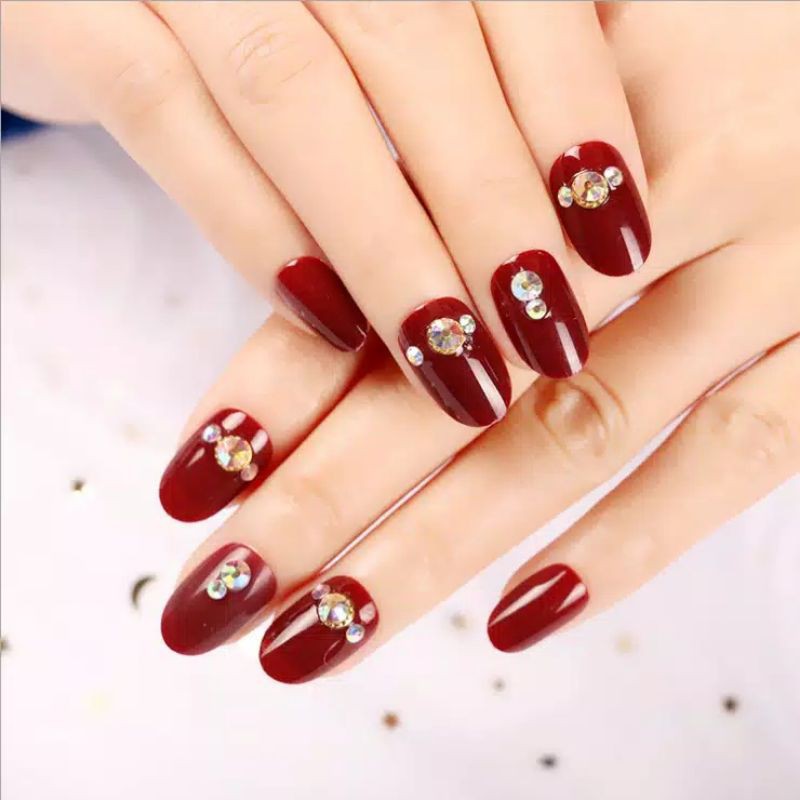 nail art merah permata wedding kuku palsu murah