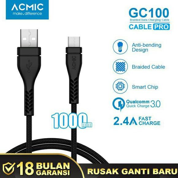Jual Kabel Data Charger USB Type C ACMIC Braided Fast Charging Original Murah