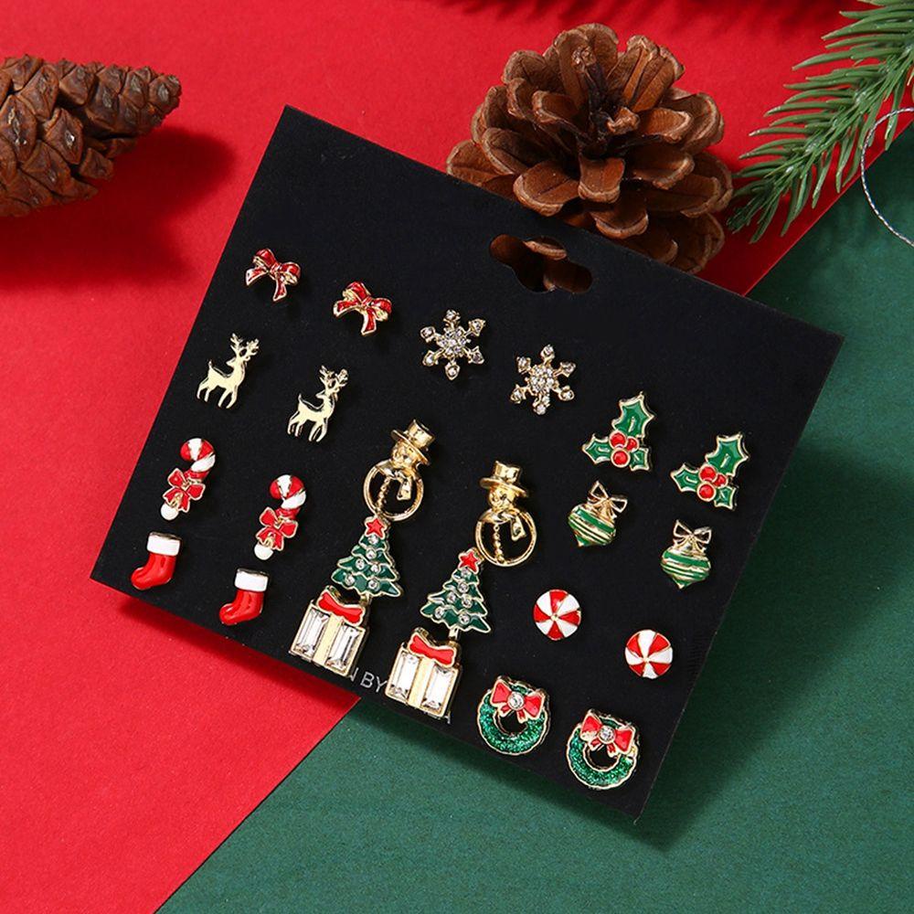 Mxbeauty Anting Natal Set Kepribadian Lucu Paduan Elk Gingerbread Man Pohon Natal Snowman C Shape Earrings Gaya Korea Earrings