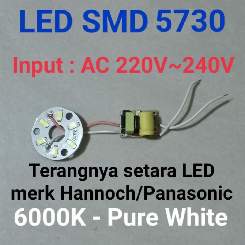 LED 3 Watt ber-pcb tipe SMD5730 - Putih Alami (6000K)