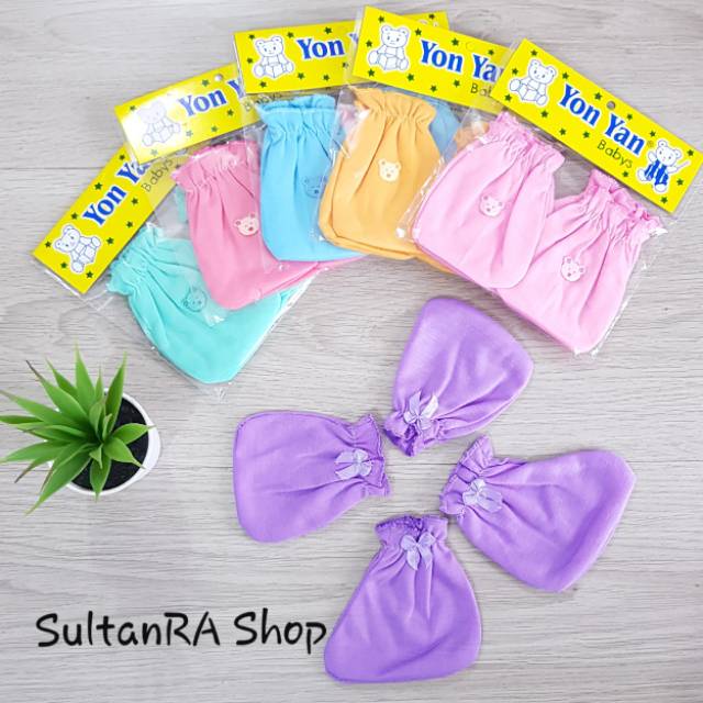 1 Set Sarung Tangan Set Kaki Bayi YON YAN  Polos Tangan Model KERUT (1 Set Atau 3 Set)