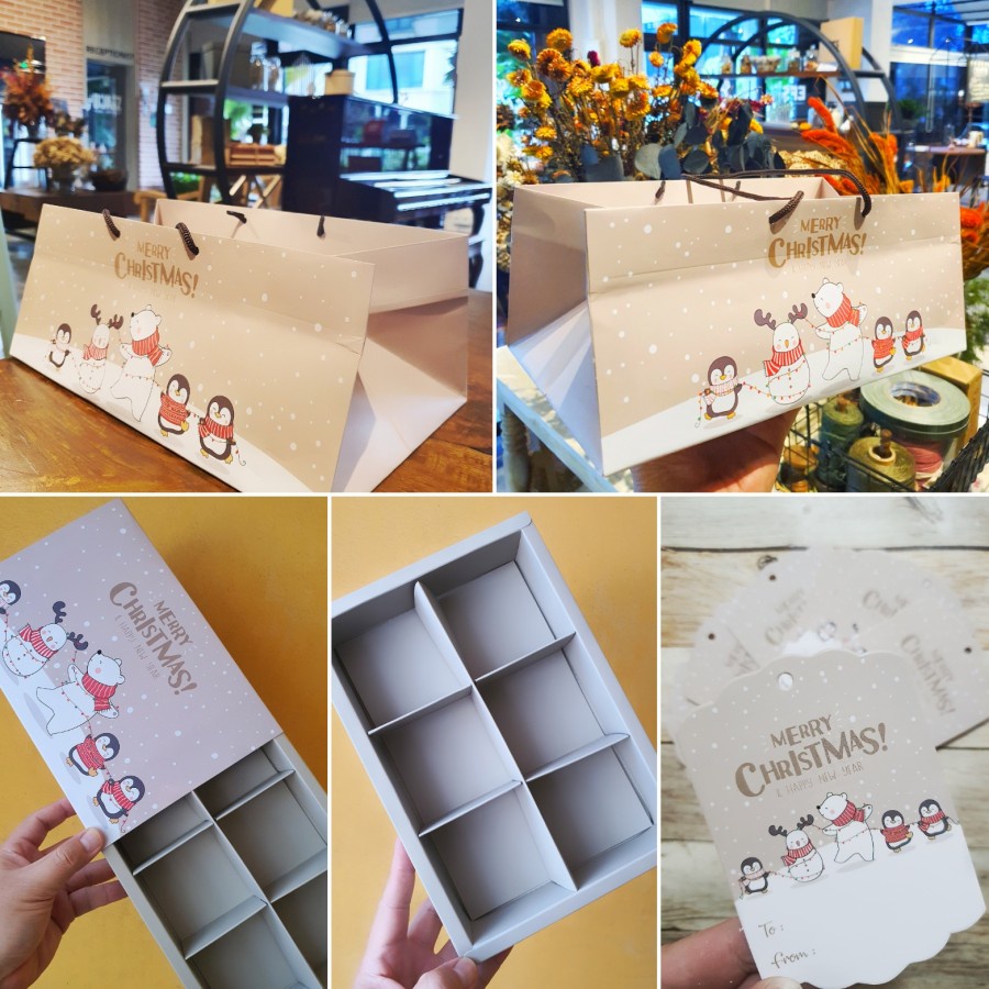 

Bundling Paperbag + Box Sekat 6 Natal Kotak Kemasan Dus Kue Eggtart Merry Christmas Packaging Hampers