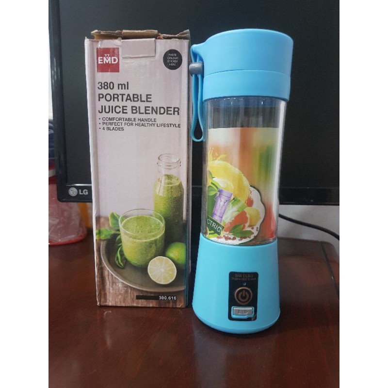 Blender Portable & Rechargeable Blender EMD jus buah elektrik 380ml Biru/Blue