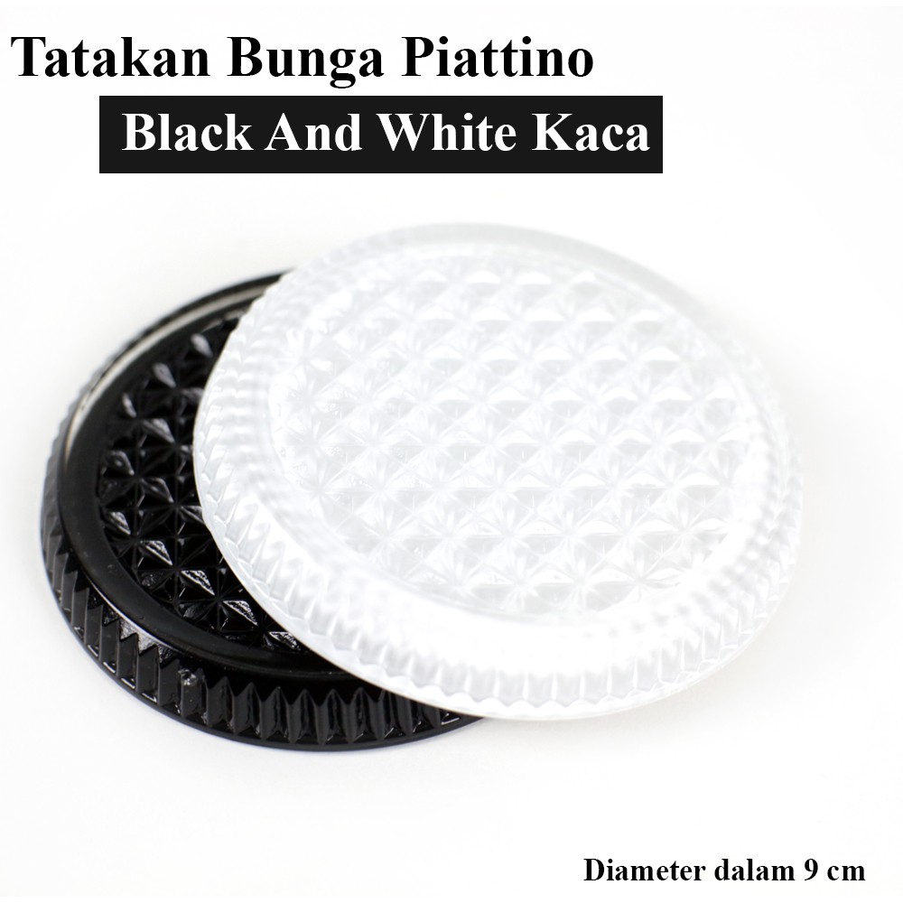 FM - Tatakan Pot Glass Pad Bunga 8 cm Series Piattino Black And White Kaca