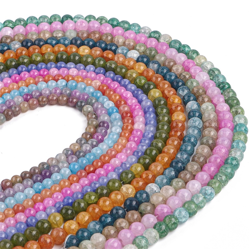 6-8mm Manik-Manik Kaca Retak Warna Ganda Untuk Membuat Perhiasan Gelang Kalung