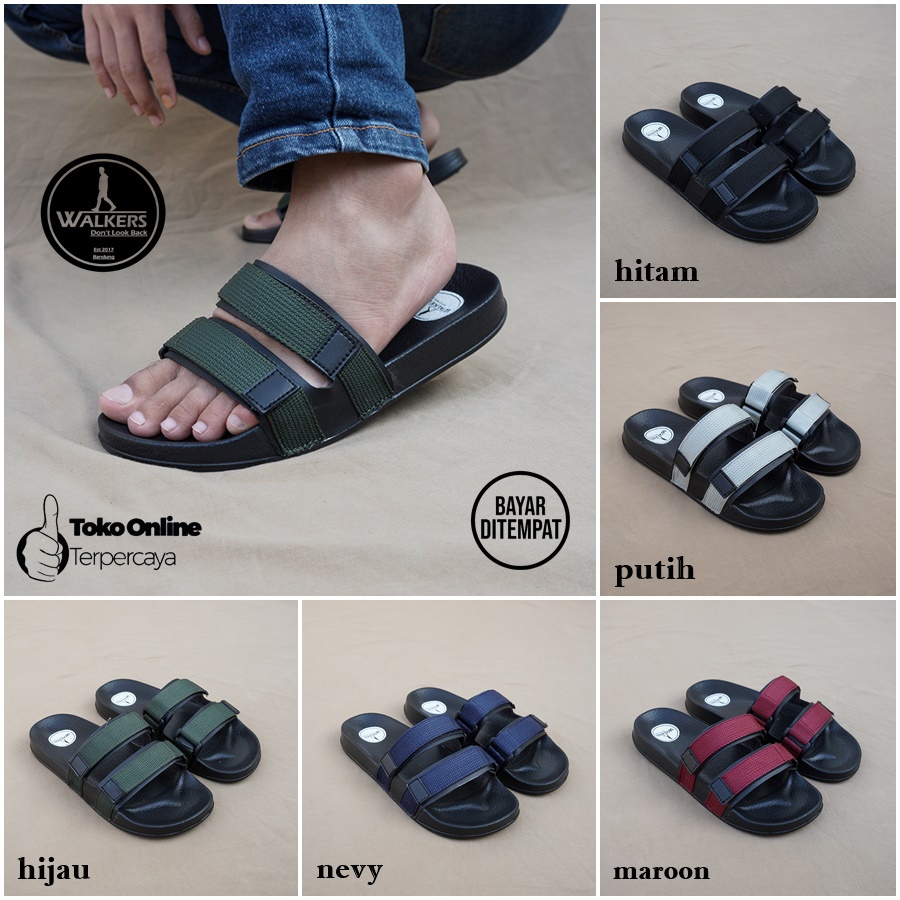 Sandal Slop Pria Kulit Lentur Kasual Cowok Selop Premium Sandal Slide Sendal Walkers Weber