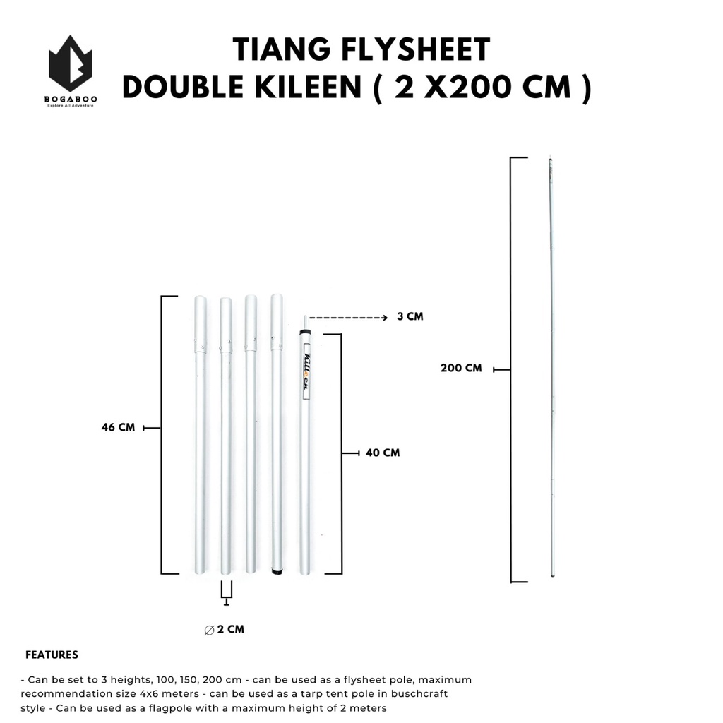 Tiang Double Killeen - Tiang Flysheet - Tiang - tiang tenda - tiang teleskopik - tiang galvanis - tiang