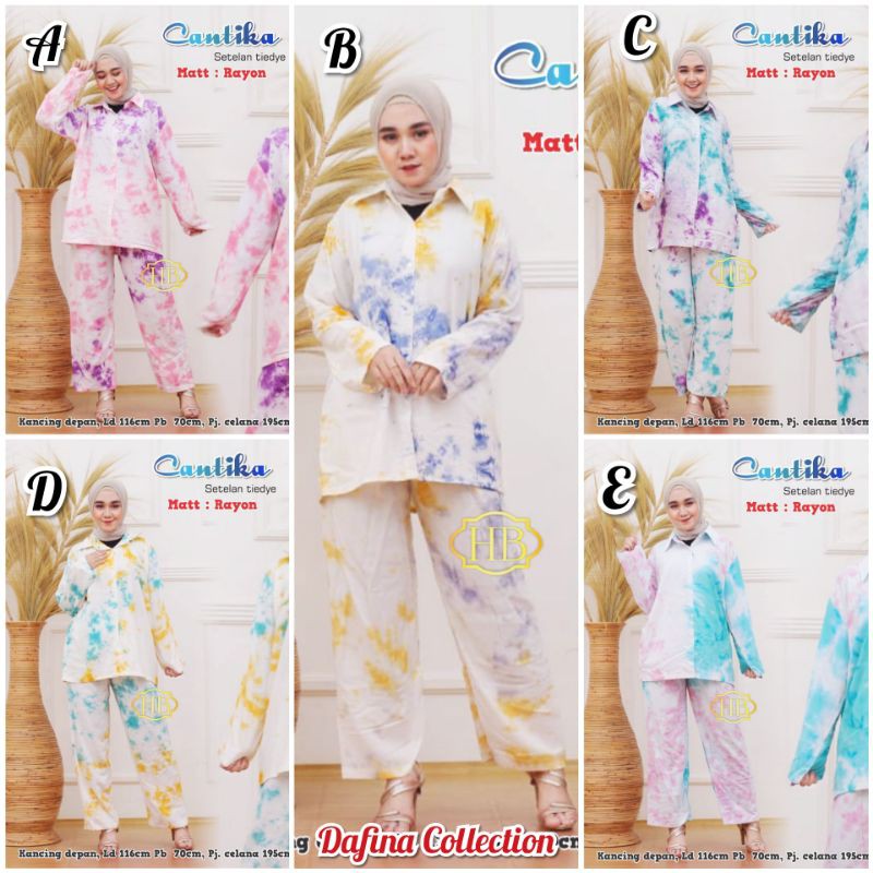 Setelan Cantika Tie Dye Baju Pantai Piyama Wanita Muslim Real Pict