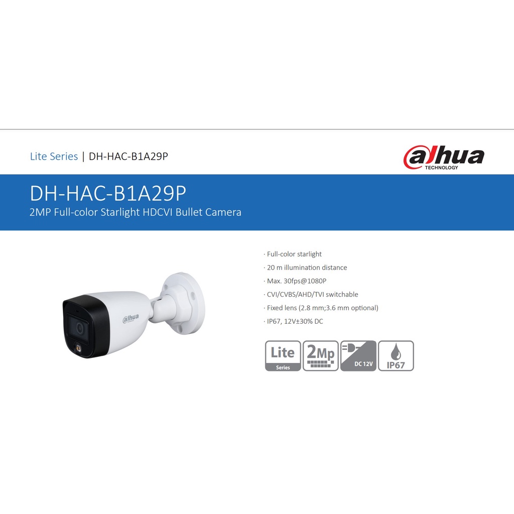 DH-HAC-B1A29P CCTV Dahua Outdoor FULL COLOR Colorvu 2MP Promo BONUS 2 BNC