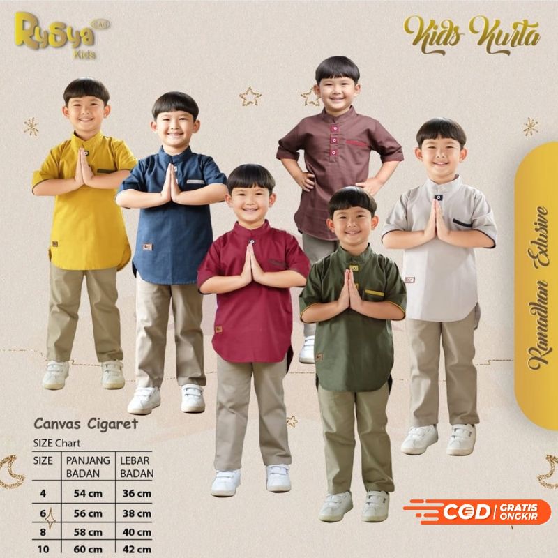 Pakaian Baju Kemeja Muslim Koko Kurta Anak Anak Laki Laki Cowok Rysya Premium Usia 2 3 4 5 6 7 8 Tahun