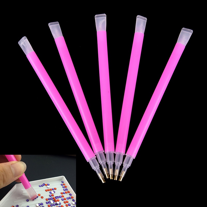 [FULL] 5Pcs/set Dual-ended Nail Art Rhinestone Gem Picker Pink Dotting Pen Manicure