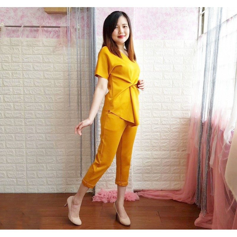 [baju wanita korea]  Setelan Baju Atasan Blouse Celana Panjang Wanita Korea Import Merah