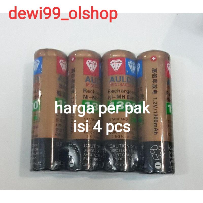 TERLARIS BATERAI Cas Rechargeable Auldey  AA2,1300mah 1.2V.(1 PAK Baterai isi 4 pcs).